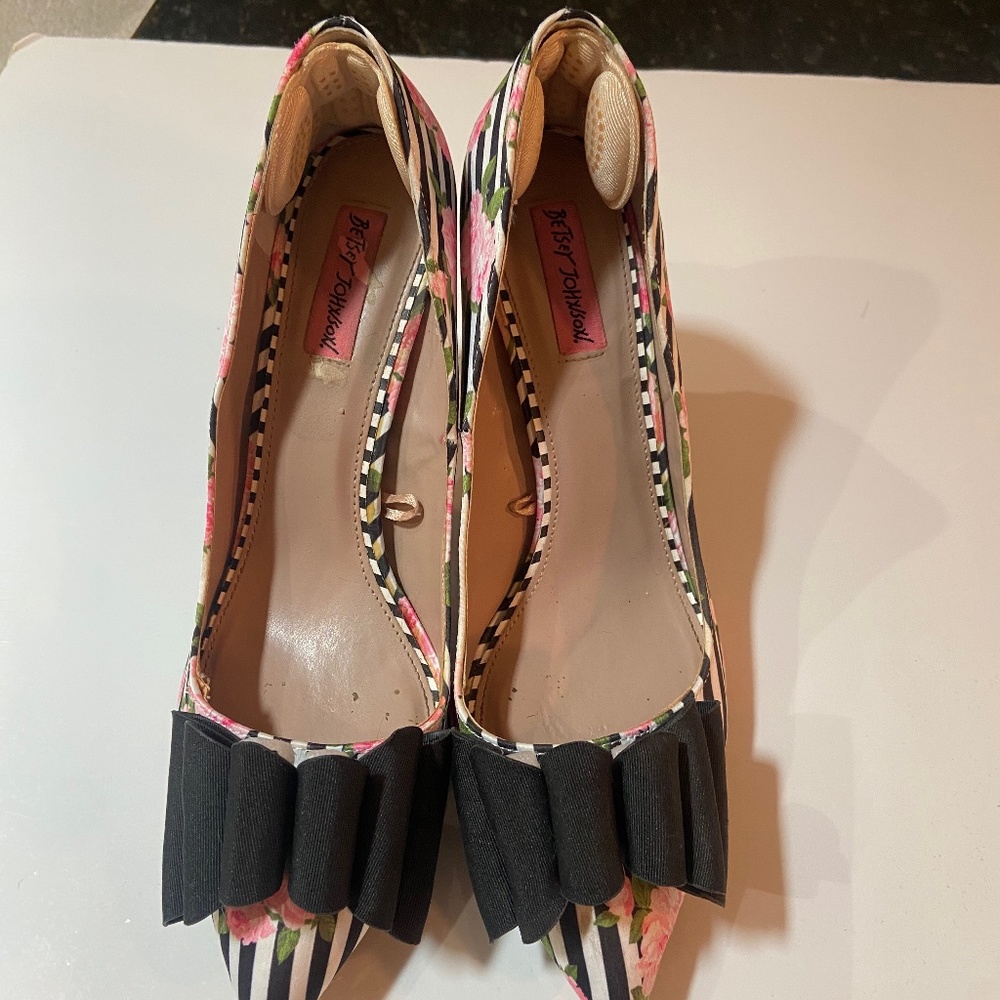 Betsey Johnson Striped Floral Heel